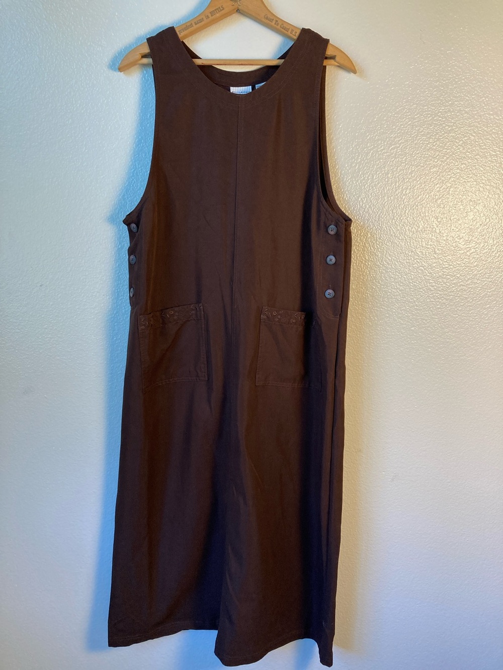 Vintage Jumper style straight maxi relaxed dress embroidered pockets sz M
